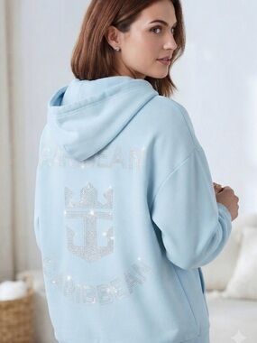Royal Caribbean Crystal-Embellished Light Blue Hoodie NWOT